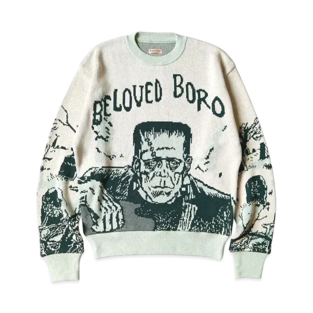 KAPITAL 8G Jacquard Knit Vintage Crew Sweater "Mint"