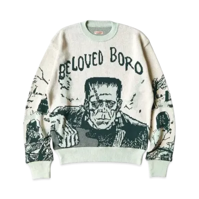 KAPITAL 8G Jacquard Knit Vintage Crew Sweater "Mint"