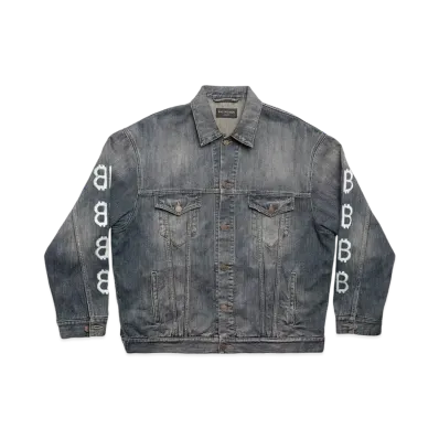 BALENCIAGA MENS Crypto Large Fit Jacket "Light Blue"
