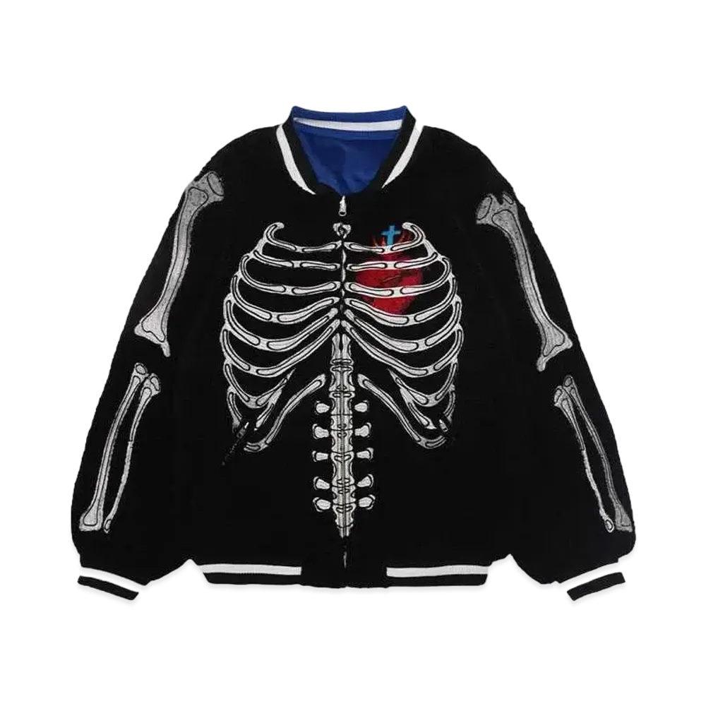 MAYO BONES Embroidery Reversible Souvenir Jacket "BLACK x BLUE"