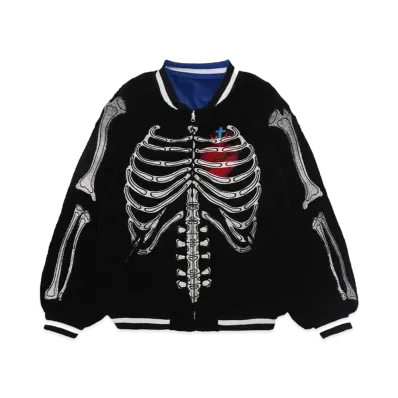 MAYO BONES Embroidery Reversible Souvenir Jacket "BLACK x BLUE"