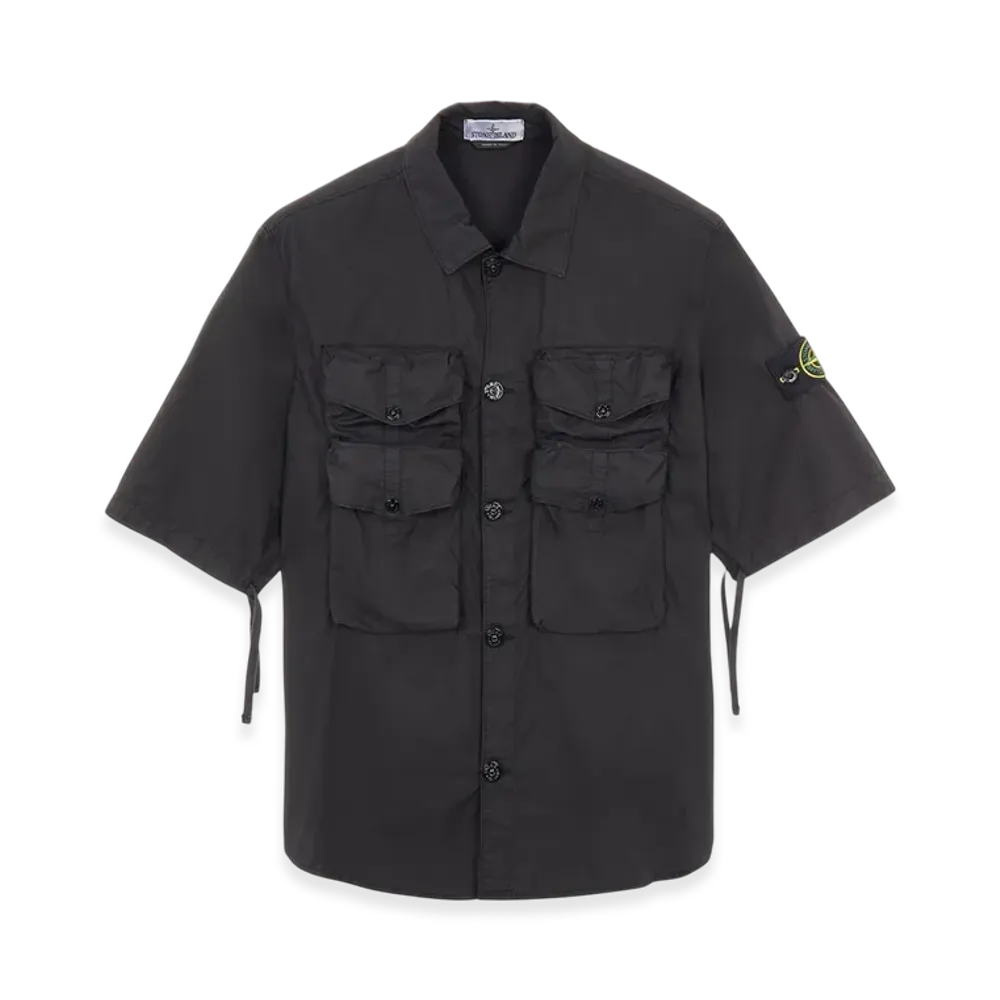 Stone Island 11003 Stretch Cotton Tela Paracadute Garment Dyed Short Sleeve Overshirt - 22SS "Black"