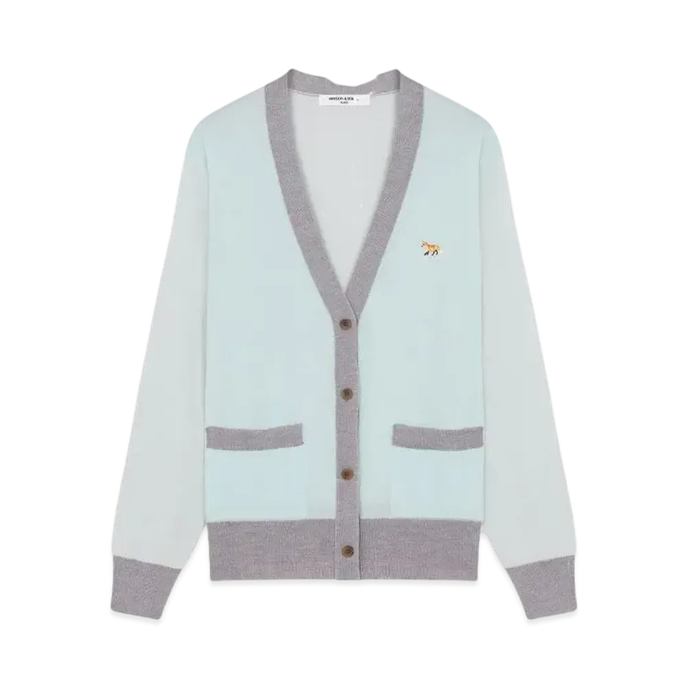 Maison Kitsune Baby Fox Patch Colorblock Cardigan "Peppermint"