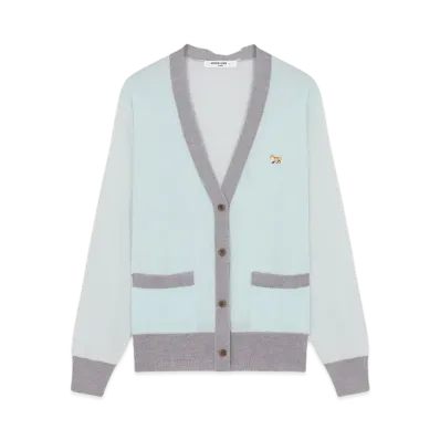 Maison Kitsune Baby Fox Patch Colorblock Cardigan "Peppermint"