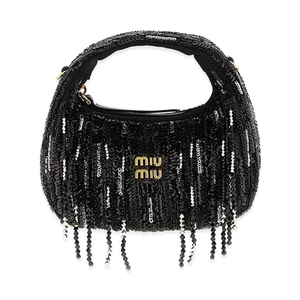 MIU MIU Women's Embellished Fabric Handbag "Black"