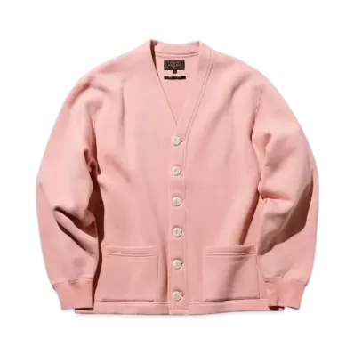 BEAMS Sweat V Cardigan Raised Back "Pink"