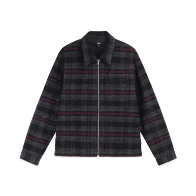 Stussy Reed Wool Plaid Zip Shirt "Black"