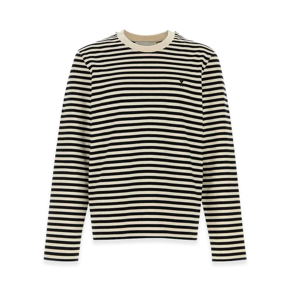 AMI PARIS Women's ami De Coeur Mariniere T-Shirt "White/Black"