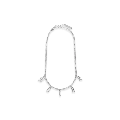 X-Girl Women's Logo And Rhinestone Necklace "Silver"