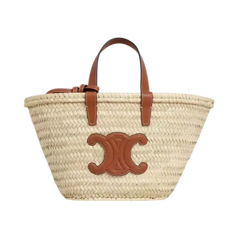 CELINE Teen Classic Panier in Raffia and Calfskin "Tan"