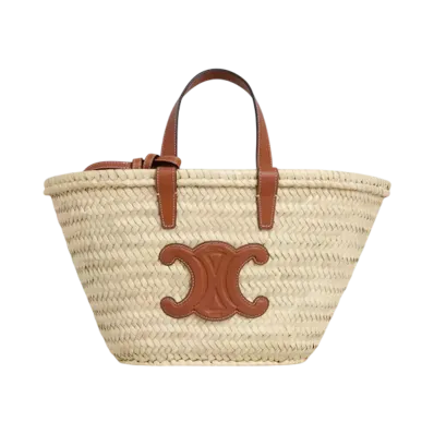 CELINE Teen Classic Panier in Raffia and Calfskin "Tan"
