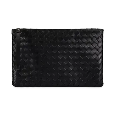 Bottega Veneta Intrecciato Leather Large Pouch "Black"