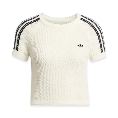 adidas Women's Knit Crochet Cali Tee "Off White"