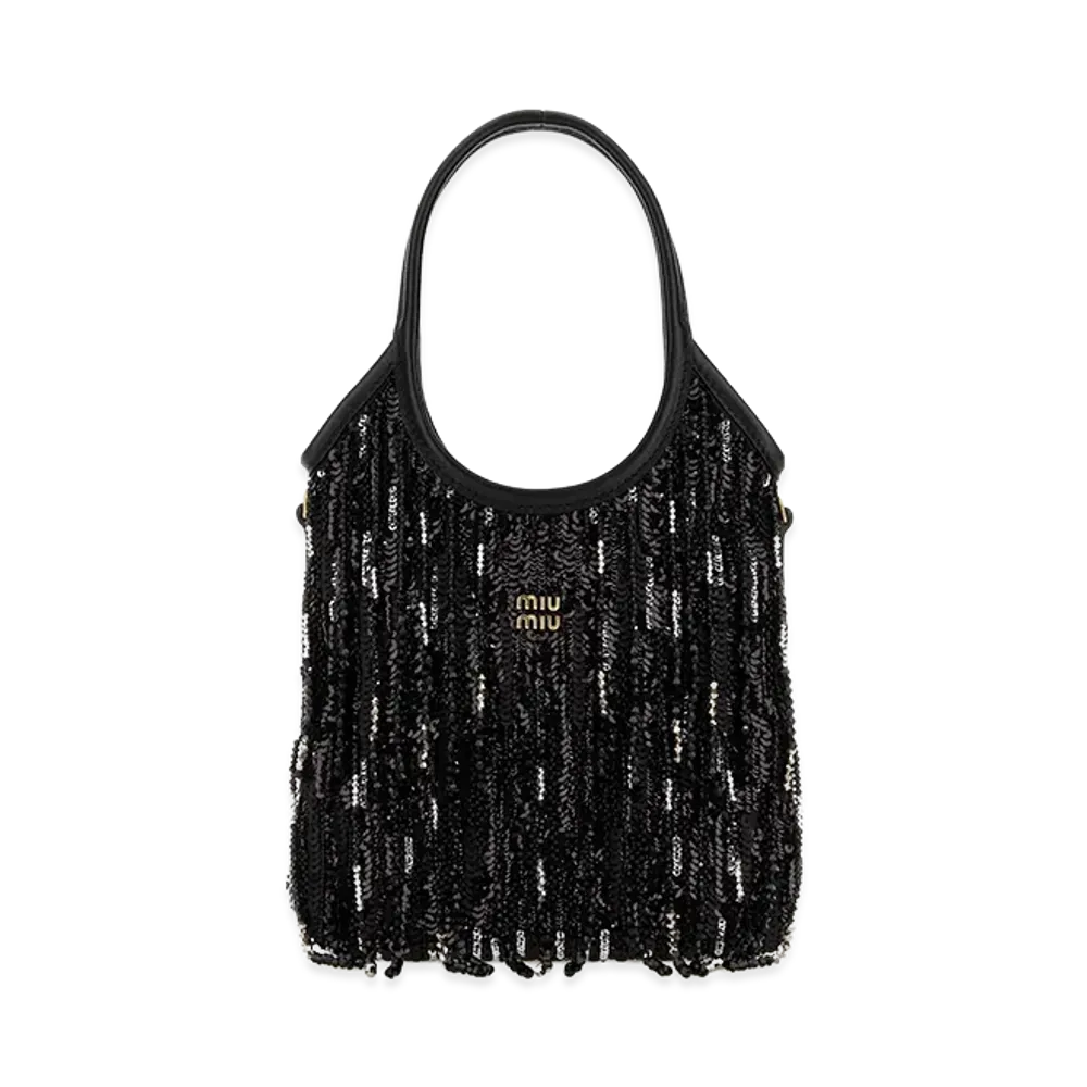 MIU MIU Women's Embellished Fabric Handbag "Black"