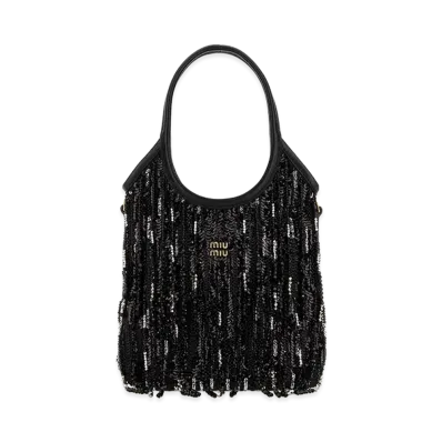 MIU MIU Women's Embellished Fabric Handbag "Black"