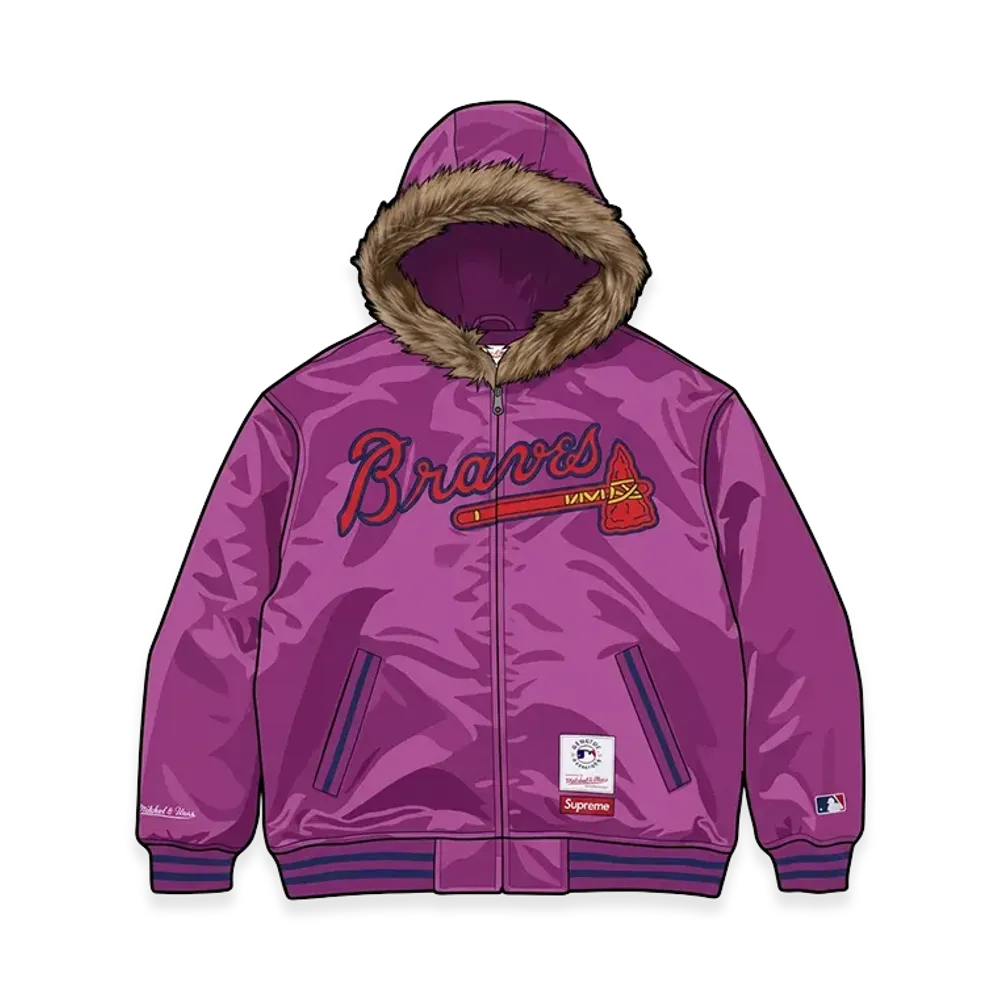 Supreme x Mitchell & Ness Teams Hooded Satin Varsity Jacket "Purple"