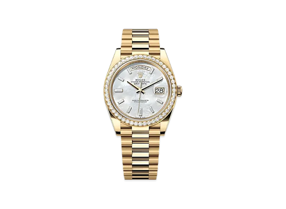 ROLEX Day-Date 40mm Yellow Gold Diamond 228348RBR "White Mother-of-Pearl"