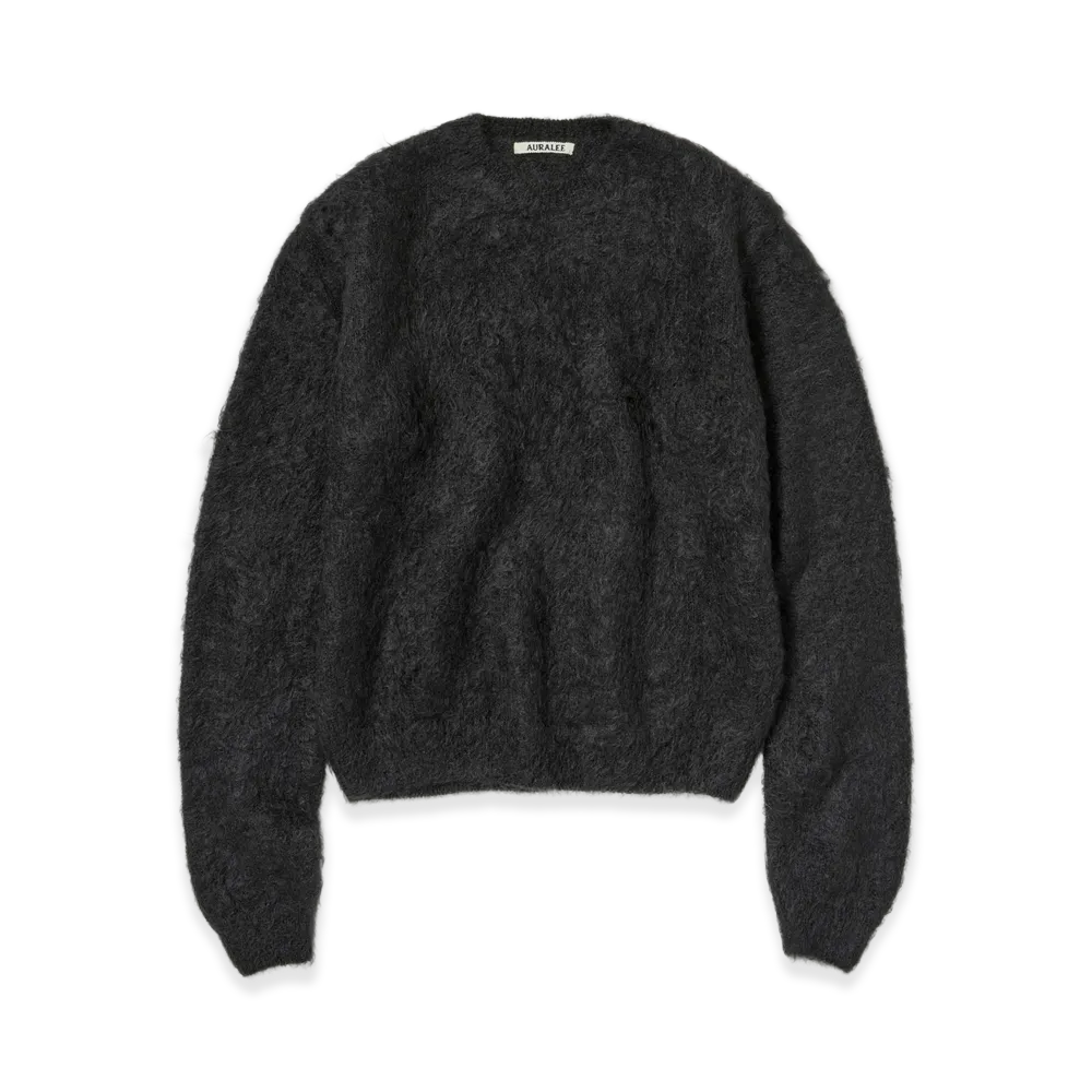 AURALEE Women's Brushed Super Kid Mohair Knit P/O "Ink Black"