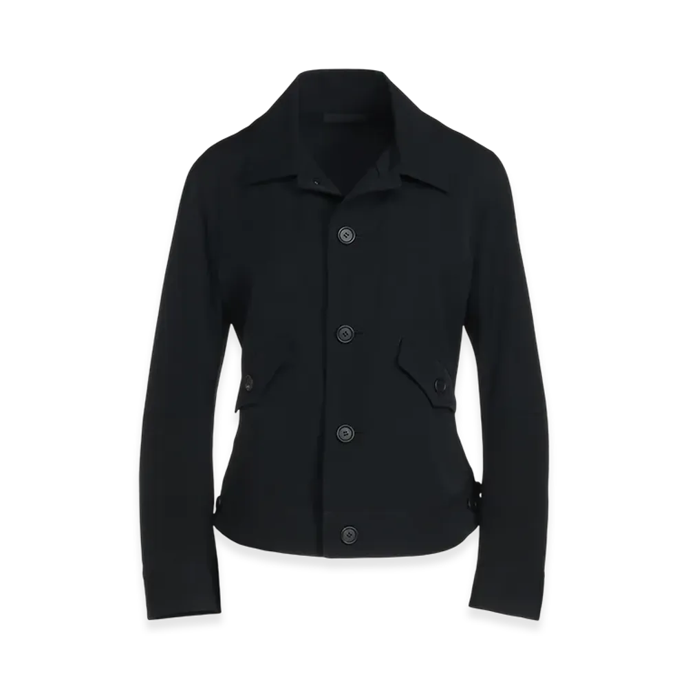S'YTE Washer Finished Wool Gabardine Open Collar Short Blouson "Black"