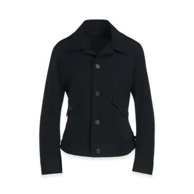 S'YTE Washer Finished Wool Gabardine Open Collar Short Blouson "Black"