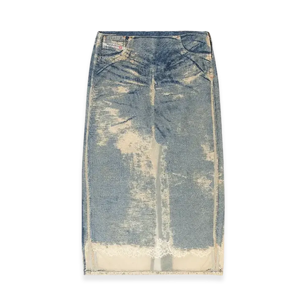 Diesel De-Pra-Fsf Midi Skirt In Floating Devore Denim "Medium Blue"