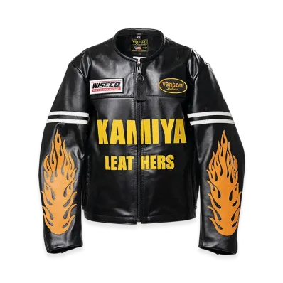 VANSON Leathers x KAMIYA Leather Biker Jacket "Black"
