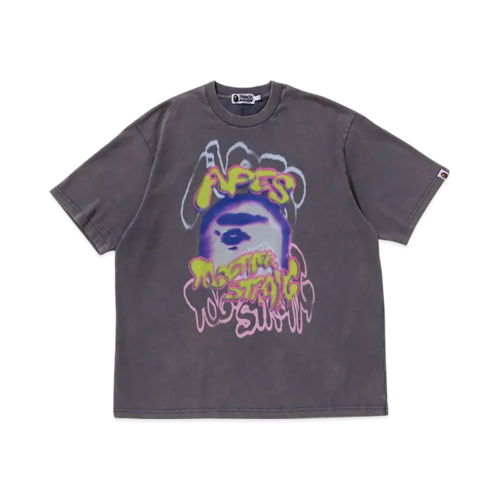 A BATHING APE Heavy Washed Logo Relaxed Fit Tee "Charcoal"