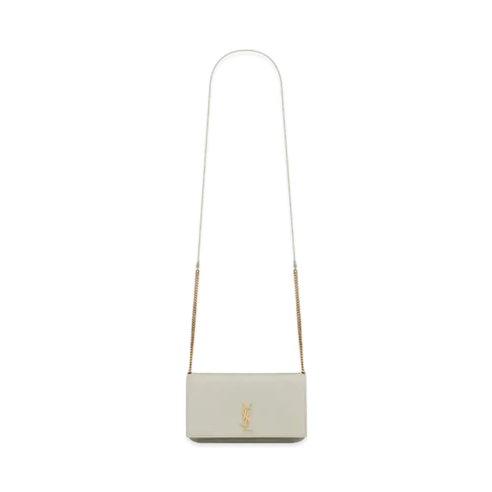 Saint Laurent Monogram Phone Holder With Strap In Smooth Leather "Vintage White"