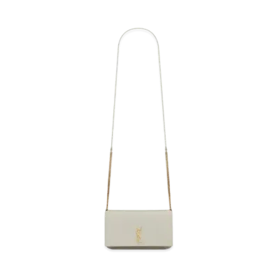 Saint Laurent Monogram Phone Holder With Strap In Smooth Leather "Vintage White"