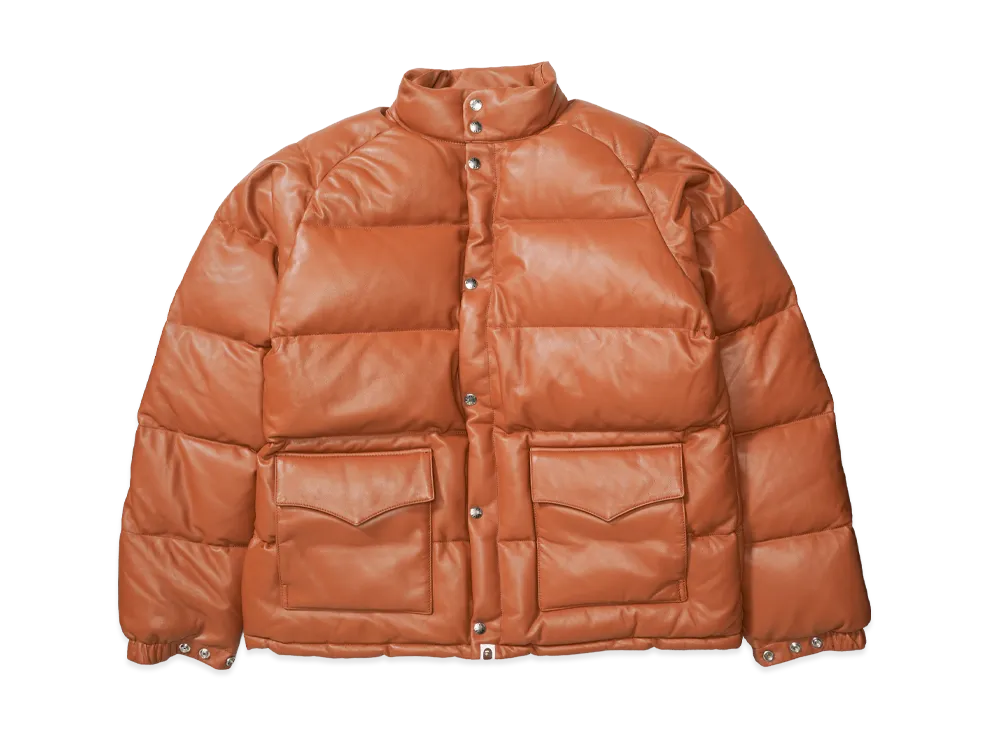 A BATHING APE Leather Classic Down Jacket "Brown"