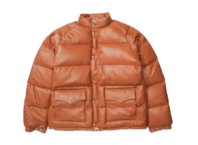 A BATHING APE Leather Classic Down Jacket "Brown"