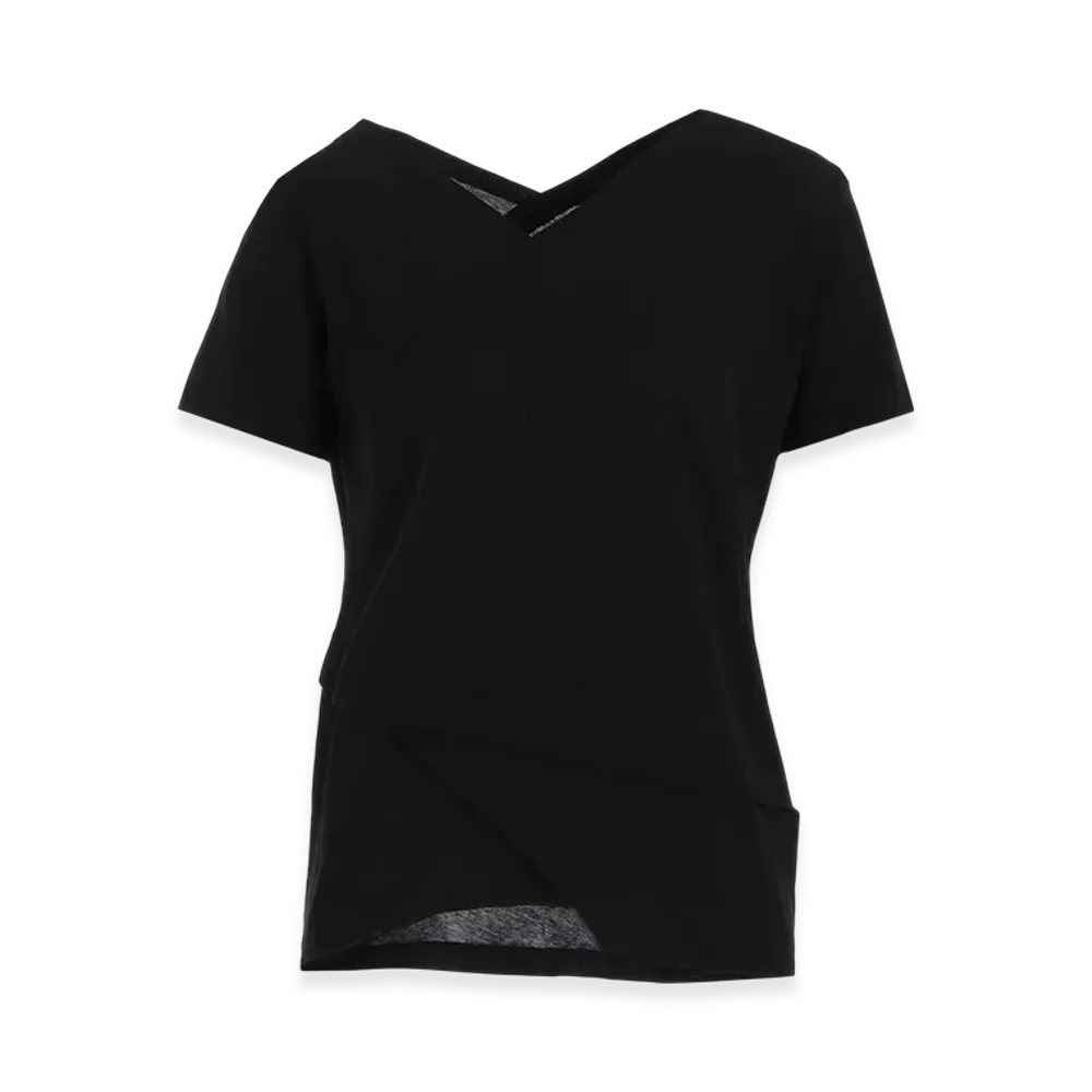 Yohji Yamamoto Ultima High Twisted Jersey Tuck Detail Short Slv T "Black"