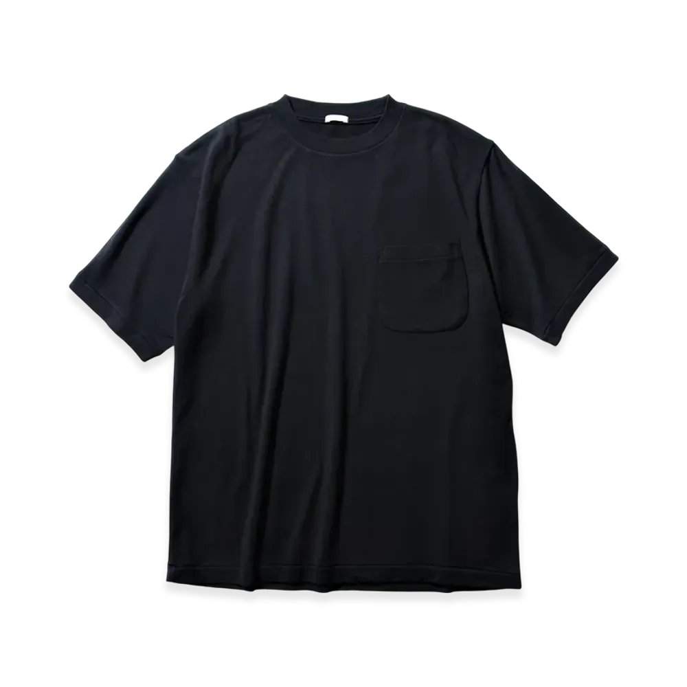 COMOLI Cotton Silk Lined French Terry S/S Crew "Navy"