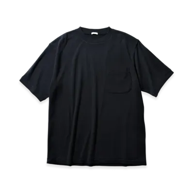 COMOLI Cotton Silk Lined French Terry S/S Crew "Navy"