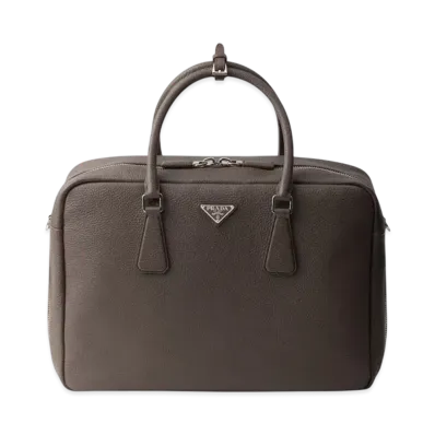 PRADA Leather Work Bag "Gray Brown"