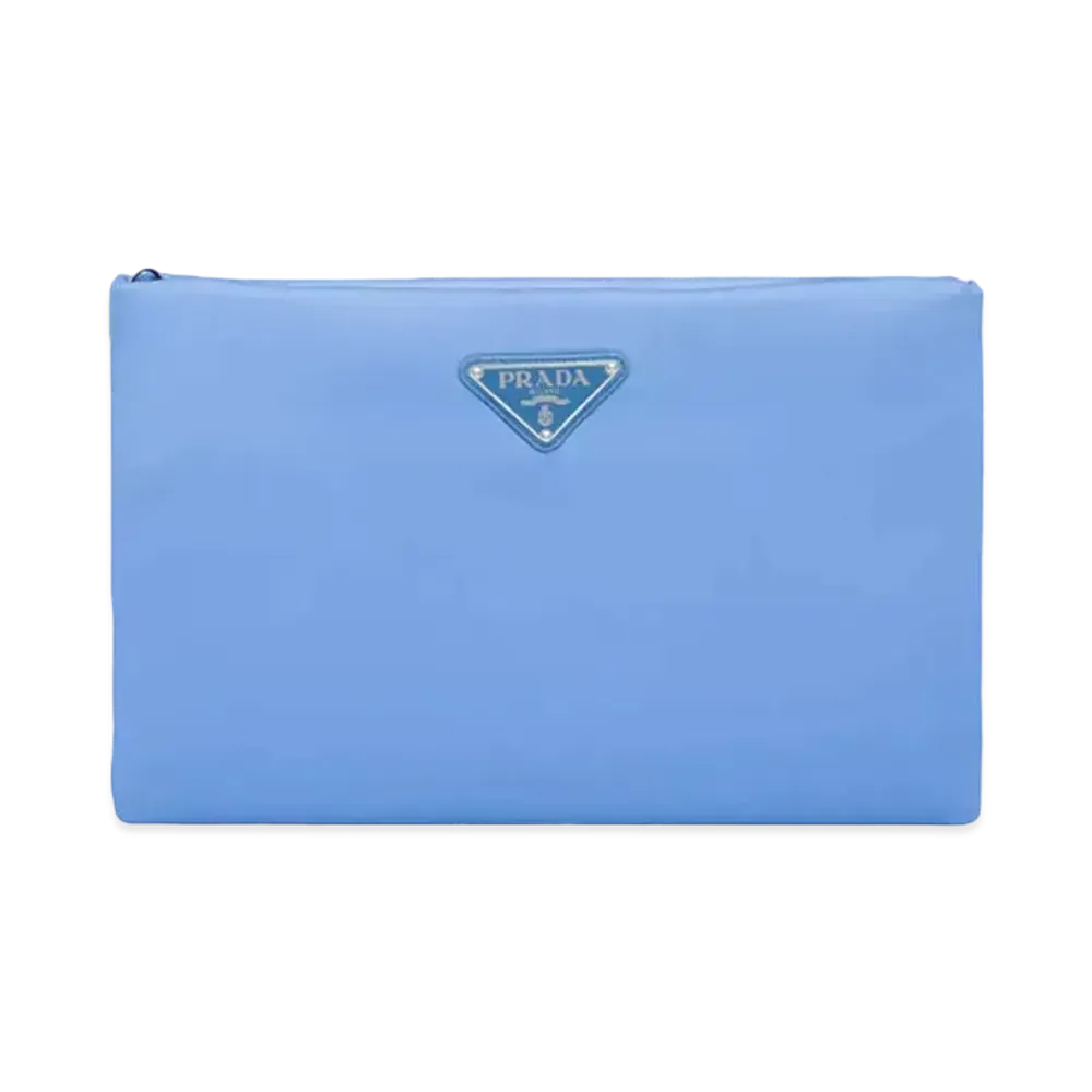 PRADA Medium Padded Nylon Clutch "Light Blue"