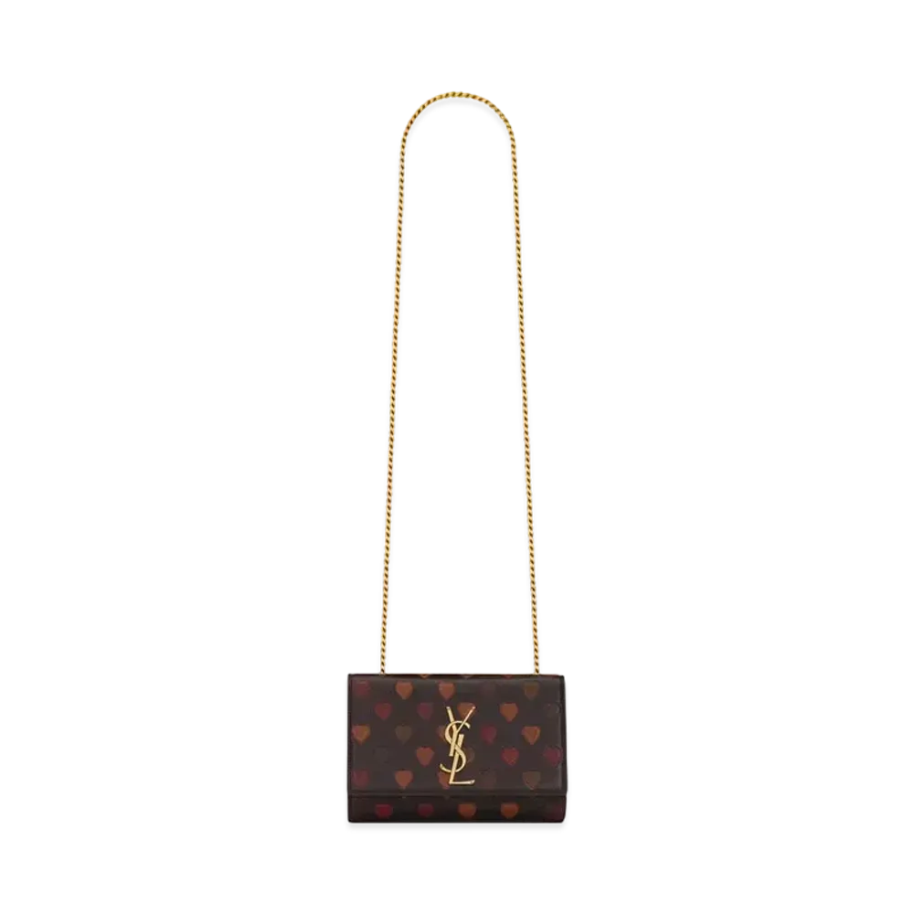 Saint Laurent Kate Small Chain Bag In Heart-Embossed Vintage Lambskin "Vintage Cognac"