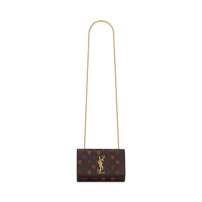 Saint Laurent Kate Small Chain Bag In Heart-Embossed Vintage Lambskin "Vintage Cognac"