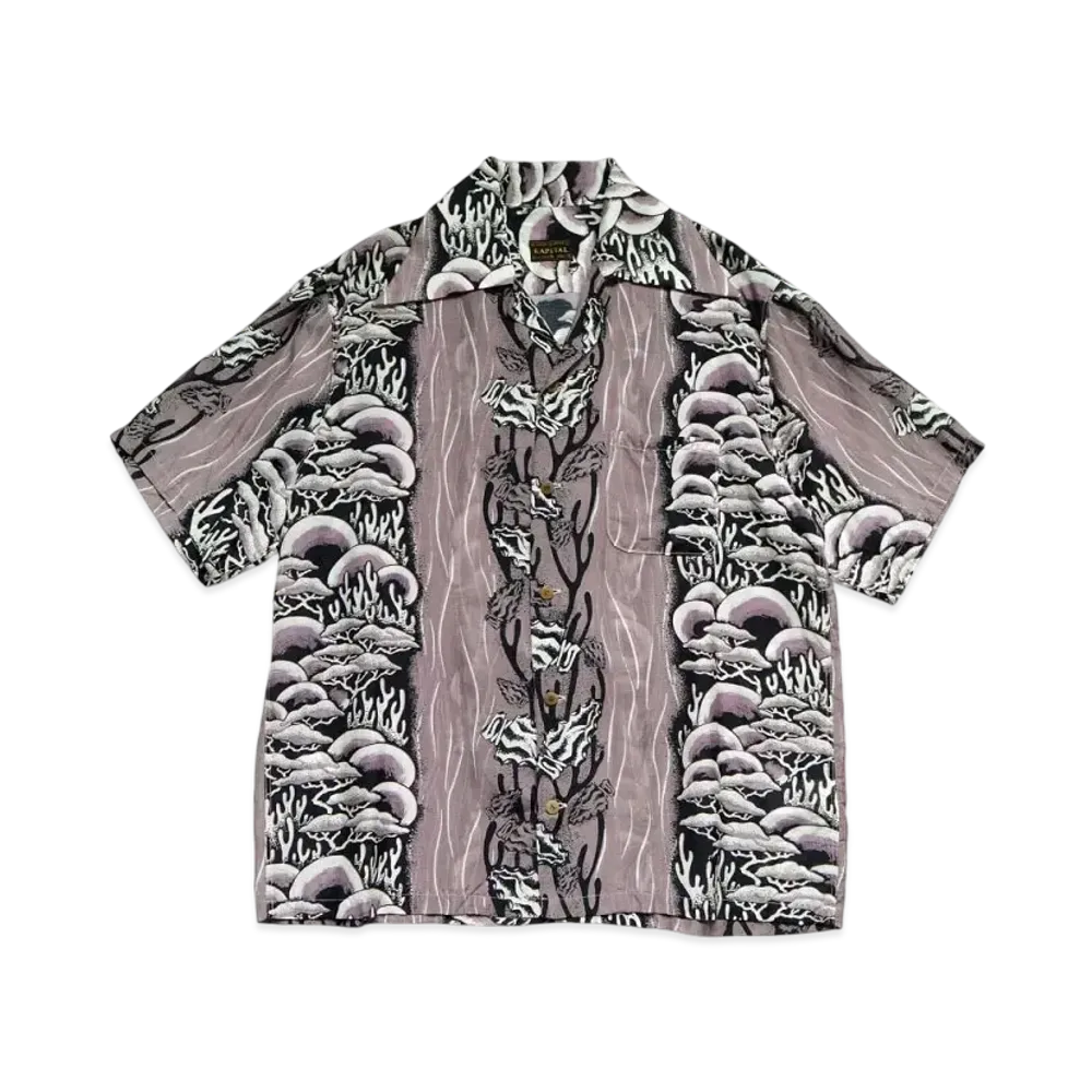 KAPITAL Silk Rayon Souffle & Arrowhead Langle Color Aloha Shirt "Purple"