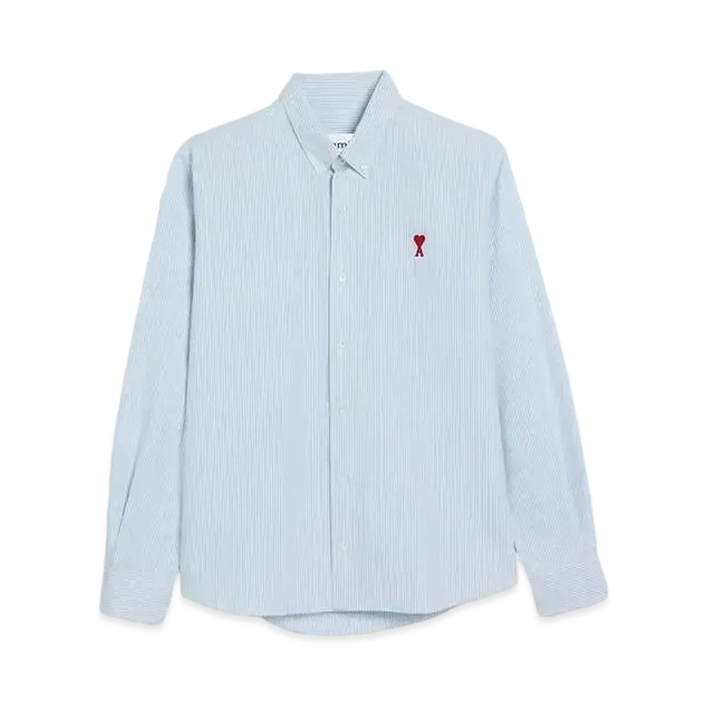 AMI PARIS Stripe Cotton Oxford AMI DE COEUR Button Down Shirt #2 "Sky Blue & Natural White"