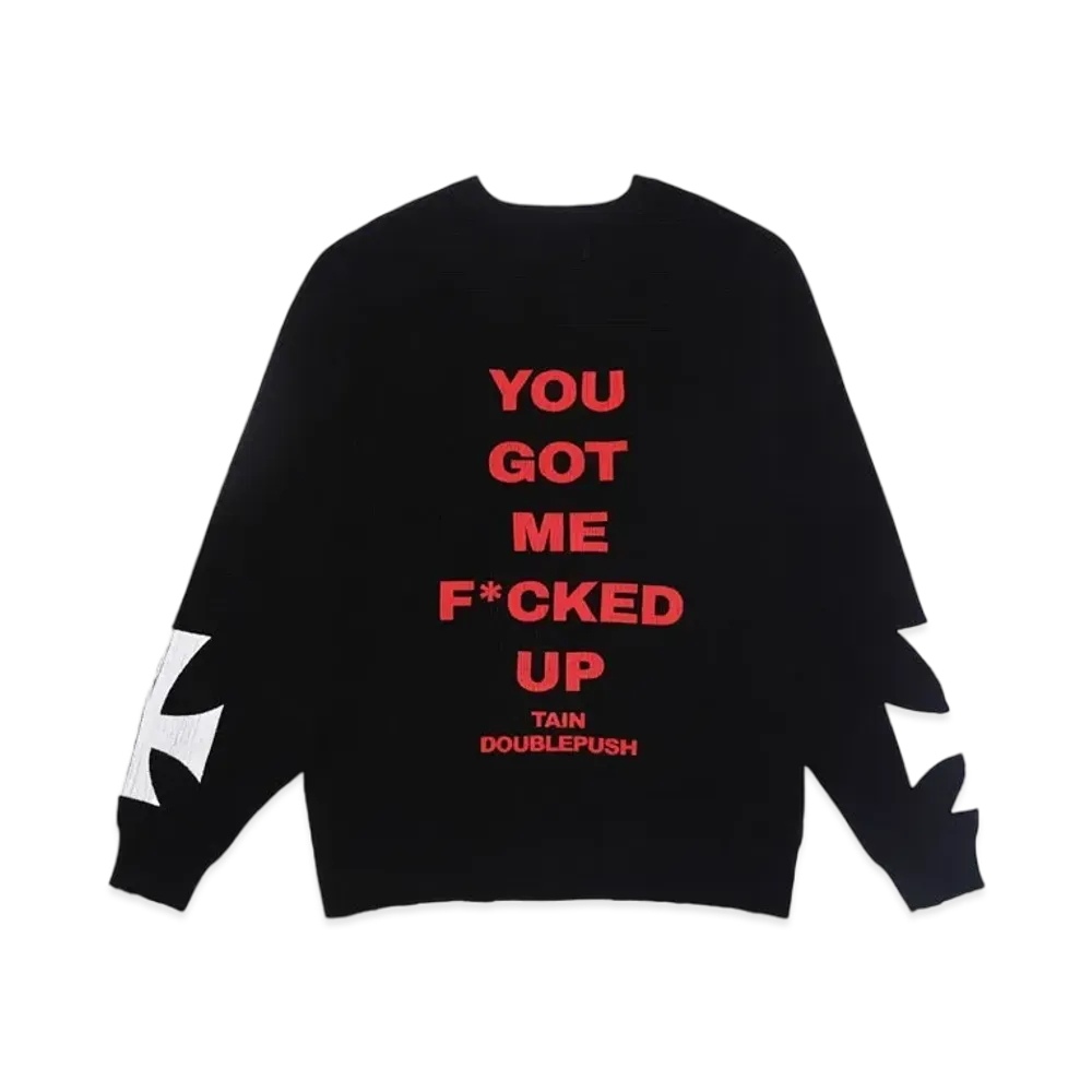 TAIN DOUBLE PUSH HEARTBREAK WAFFLE CREW NECK "BLACK"