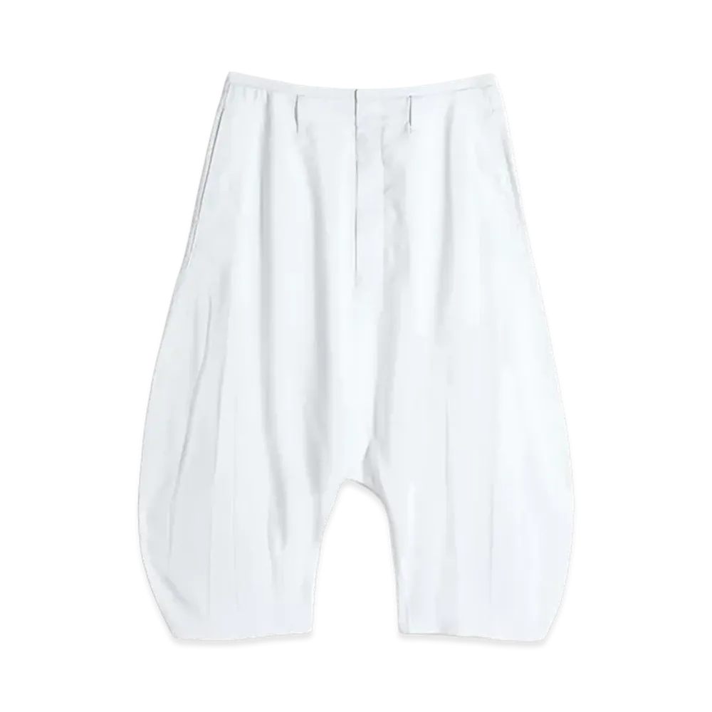 LEMAIRE Women's Poly-Viscose Twill Creased Drop Crotch Bermuda Pants "Chalk"