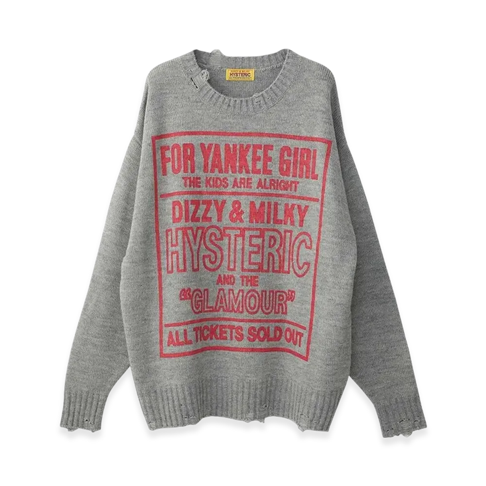 HYSTERIC GLAMOUR Dizzy & Milky Crash Sweater "Top Gray"