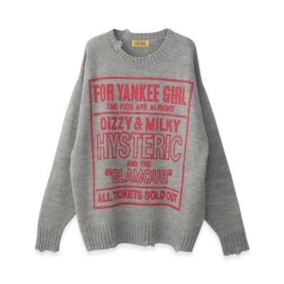 HYSTERIC GLAMOUR Dizzy & Milky Crash Sweater "Top Gray"