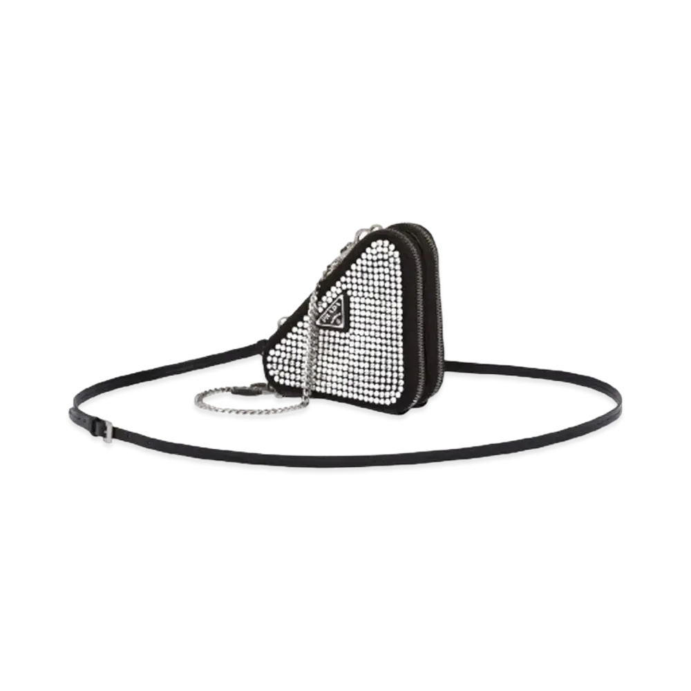 PRADA Embellished Satin Leather Mini Pouch "Crystal"