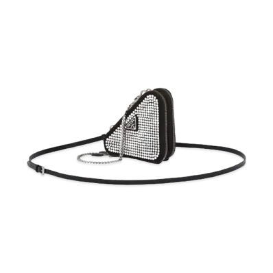 PRADA Embellished Satin Leather Mini Pouch "Crystal"