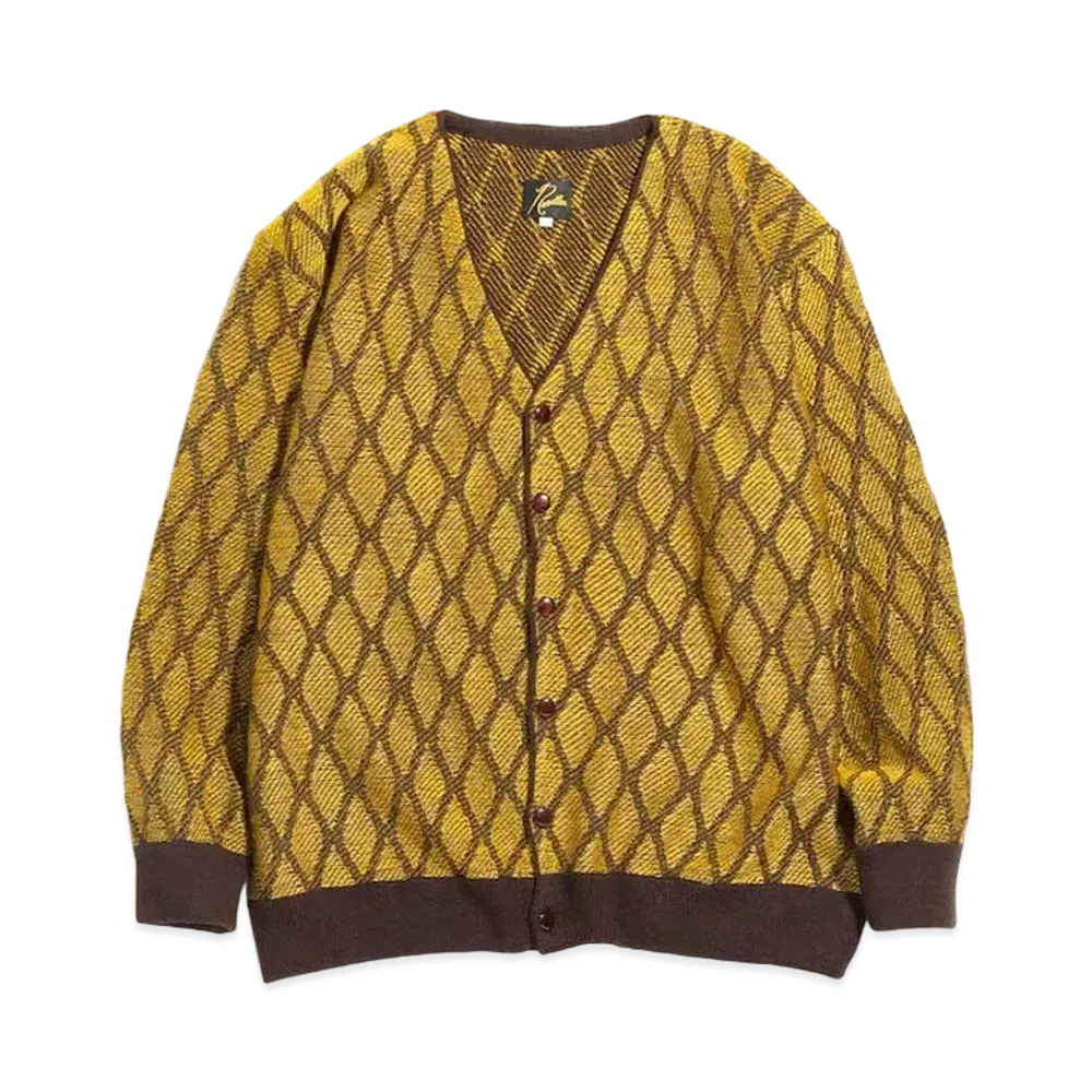 Needles V NECK CARDIGAN - WAVE STRIPE "Yellow/Brownn"