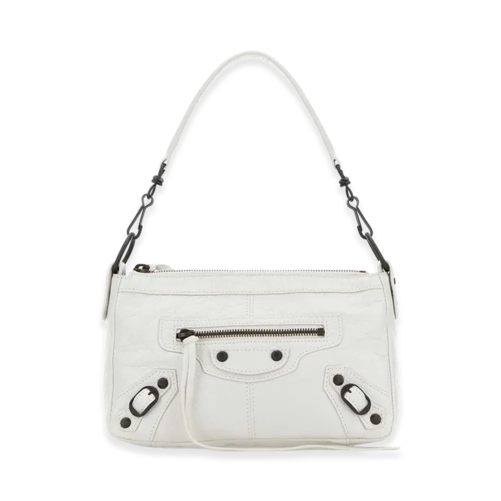 BALENCIAGA Women's Leather Mini Le City Moto Shoulder Bag "White"