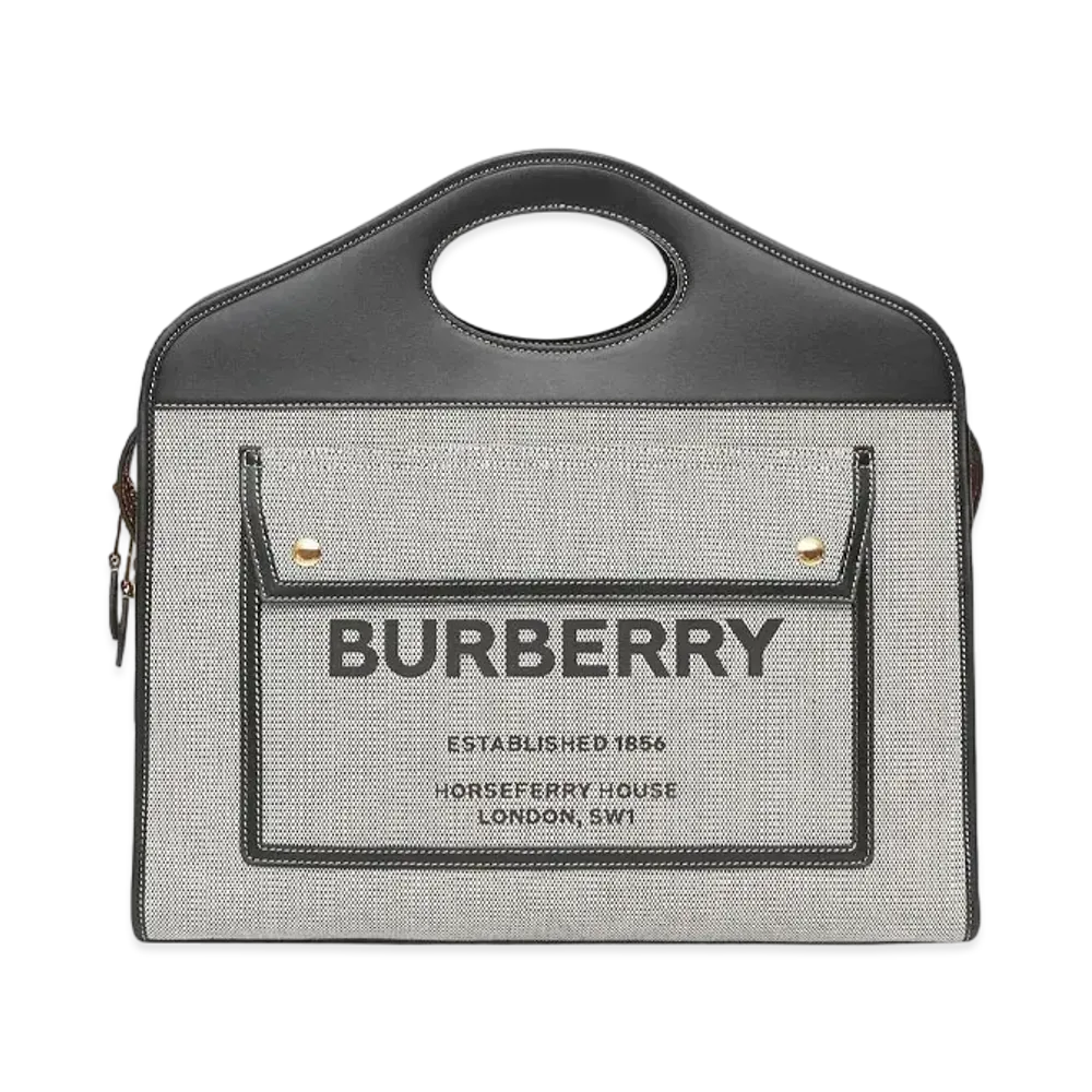 Burberry Medium Two Tone Canvasleather Pocket Tote "Black"