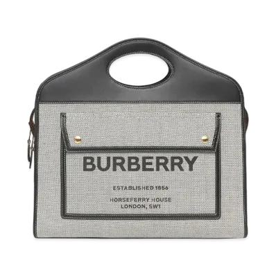 Burberry Medium Two Tone Canvasleather Pocket Tote "Black"